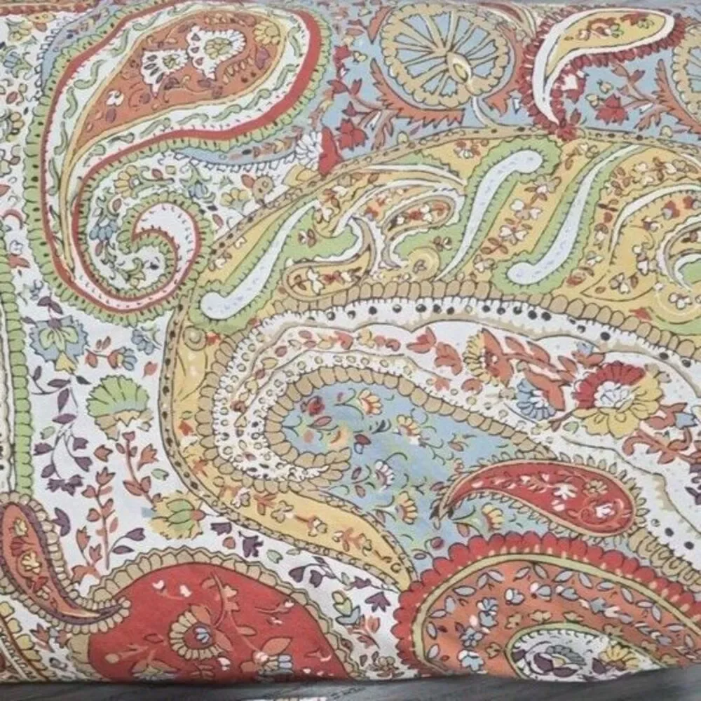 POTTERY BARN Harper Paisley Full/Queen DUVET & 2 Standard Shams Orange Blue 3 Pc